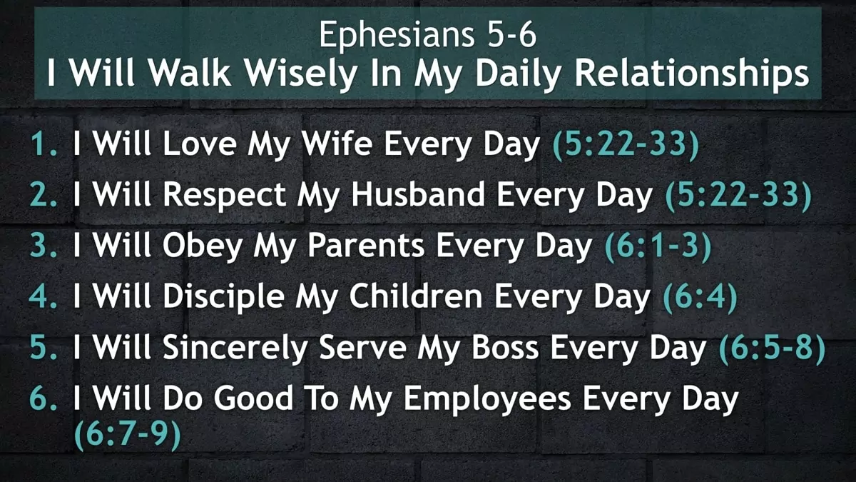 Jerry Simmons teaching Ephesians 5-6, I Will Walk Wisely In My Daily Relationships