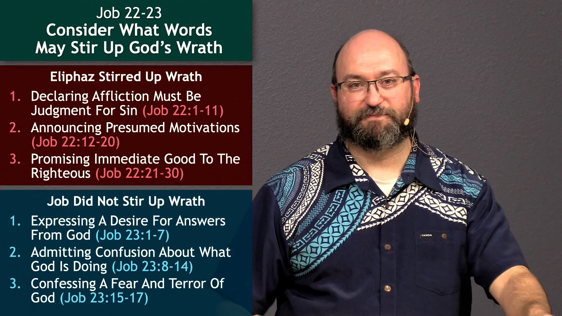 Pastor Jerry Simmons teaching Job 22-23, Consider What Words May Stir Up God's Wrath